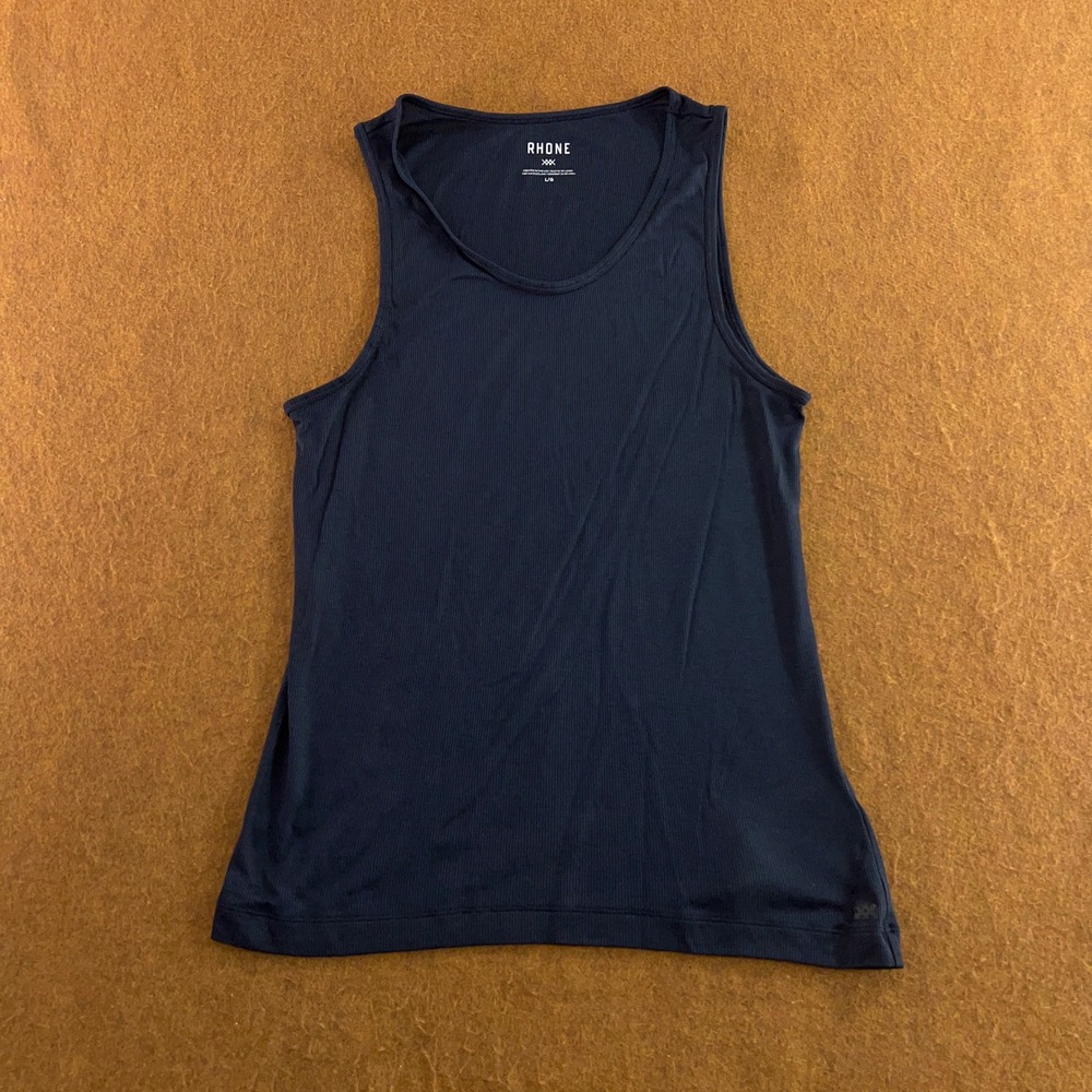 Rhone Mens Large Navy Blue Ribbed Lyocell Blend Active Tank Top